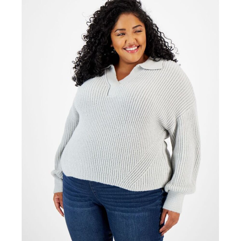 Trendy Plus Size Polo Collar Sweater